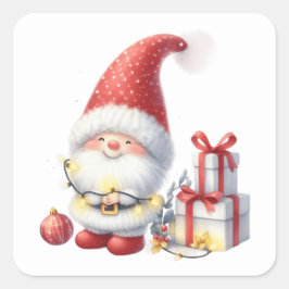 Weihnachtsgnome-Aufkleber Quadratischer Aufkleber