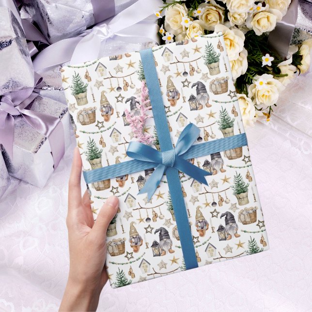 Weihnachtsgnome Bauernhof Zuhause scandi Geschenkpapier (Von Creator hochgeladen)