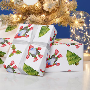 Weihnachtsgnomen, Bäume, Schneeflocken und Candy C Geschenkpapier