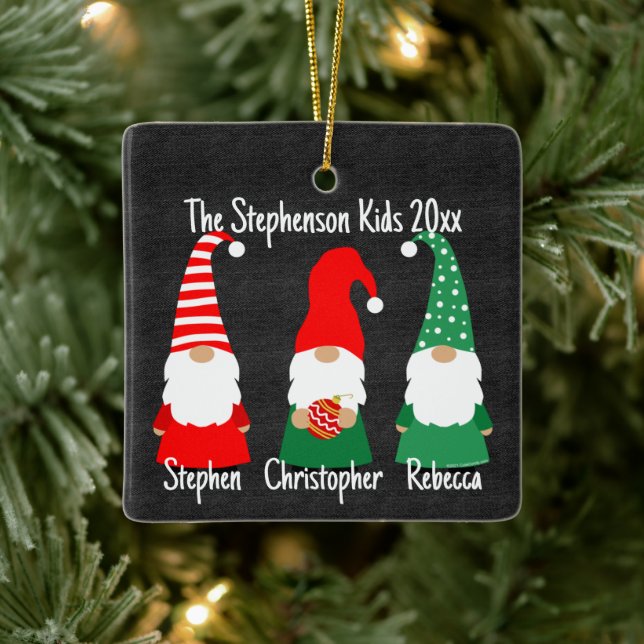 Weihnachtsgnomen Niedlich Familie 3 Kinder Urlaub Keramikornament (Baum)