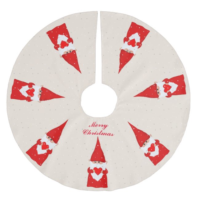 Weihnachtsgnomen & Schneeflocken auf Elfenbein Polyester Weihnachtsbaumdecke (Vorderseite)