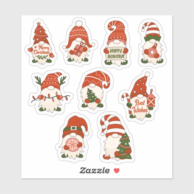 Weihnachtsgnomen - Set von 9 Aufklebern Aufkleber (Blatt)