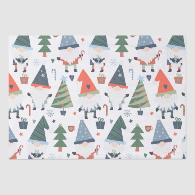 Weihnachtsgnomen Trees Candy Canes Seidenpapier (Vorderseite)