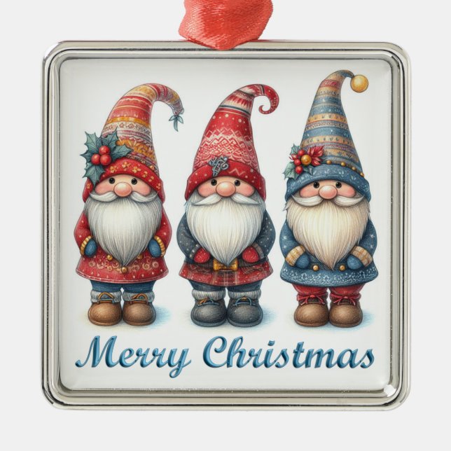 Weihnachtsgnomen Trio Ornament Aus Metall (Vorne)