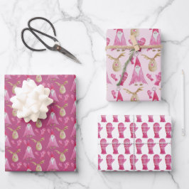 Weihnachtsgnomen und Rentiere mit Handschuhen Geschenkpapier Set