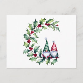 Weihnachtsgnomes auf Holly Berry Twig Postkarte