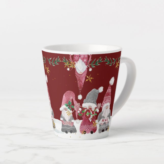 Weihnachtsgnomes Burgundy Liebe Joy Peace Foliage Milchtasse (Rechte Ecke)
