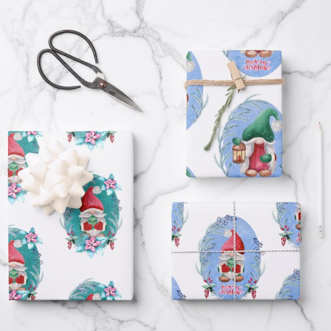 Weihnachtsgnomes Geschenkpapier Set (Vorderseite)