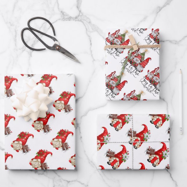 Weihnachtsgnomes Geschenkpapier Set (Vorderseite)