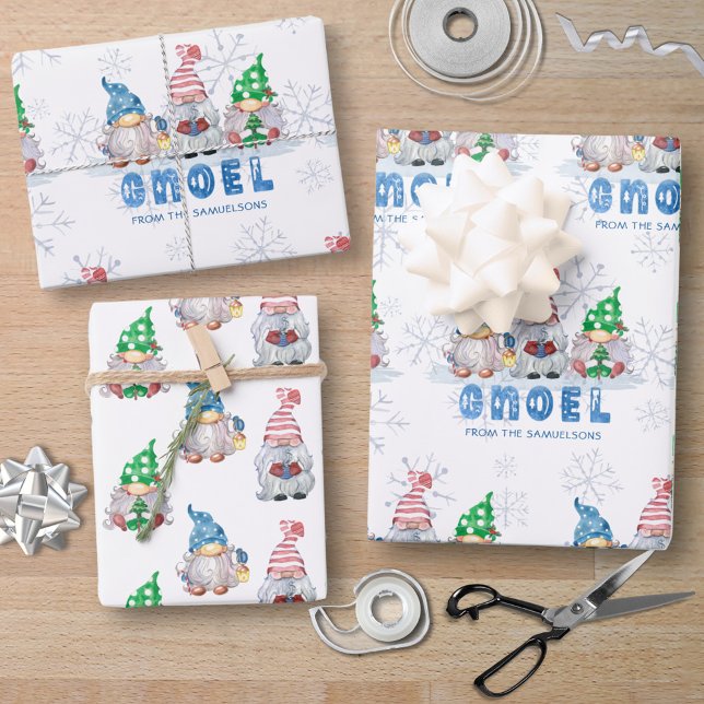 Weihnachtsgnomes GNOEL Gruß Personalisiert Geschenkpapier Set (Von Creator hochgeladen)