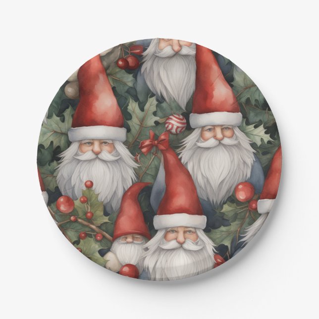 Weihnachtsgnomes Holiday Watercolor Pappteller (Vorderseite)