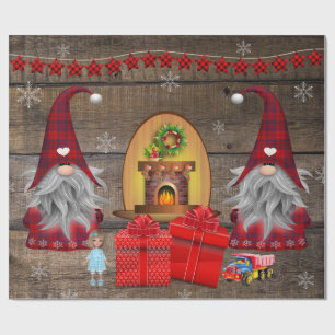 Weihnachtsgnomes präsentiert Rustikales Holz Geschenkpapier