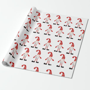 Weihnachtsgnomes Red White Gray Stripe Muster Geschenkpapier