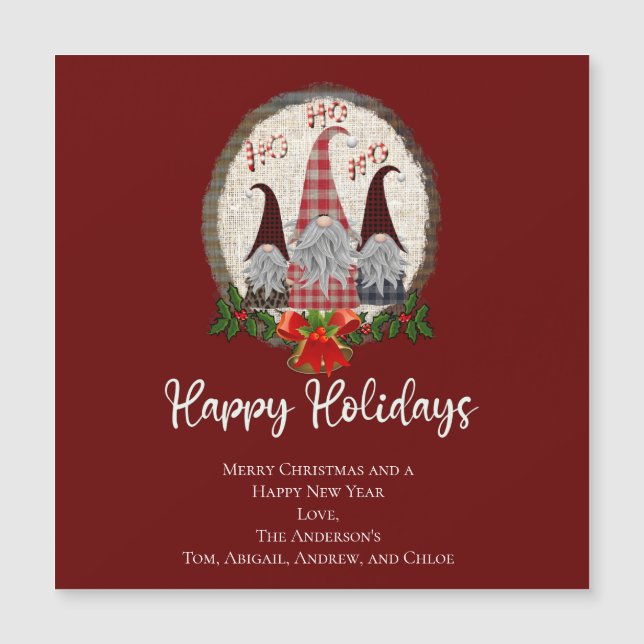 Weihnachtsgnomes Roter Glücksfall Ferien Rustikal, Magnetkarte (Vorderseite)