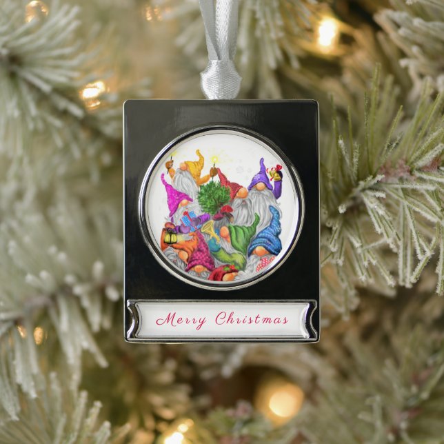 Weihnachtsgnomes Weihnachtsgeschenk Banner-Ornament Silber (Baum)