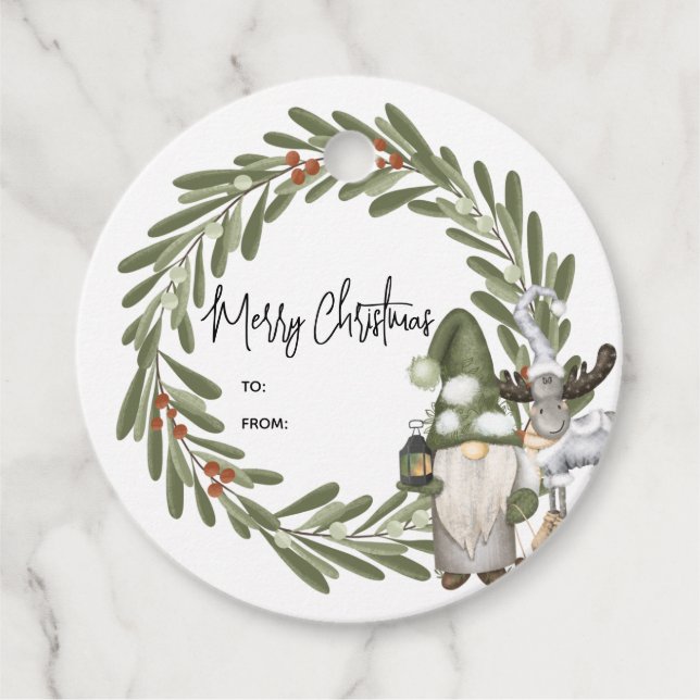 Weihnachtsgnomes Woodland Personalisierte Geschenk Geschenkanhänger (Vorderseite)