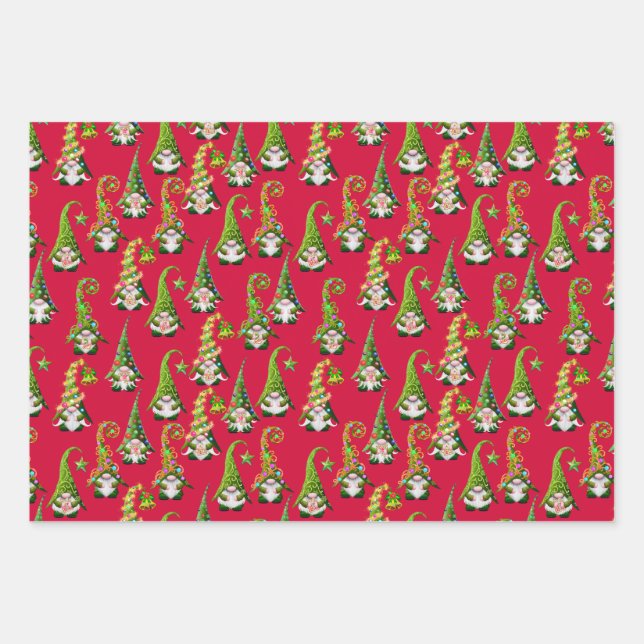 Weihnachtsgnomes Wrapping Paper Geschenkpapier Set (Vorderseite)