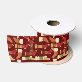Weihnachtsgold, Rot, Grüne Socken Satinband