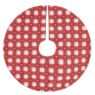 Weihnachtsgold rot weiß Schneeflocken Gingham Karo Polyester Weihnachtsbaumdecke