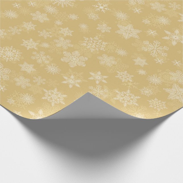 Weihnachtsgold, weiße Schneeflocken Geschenkpapier (Ecke)