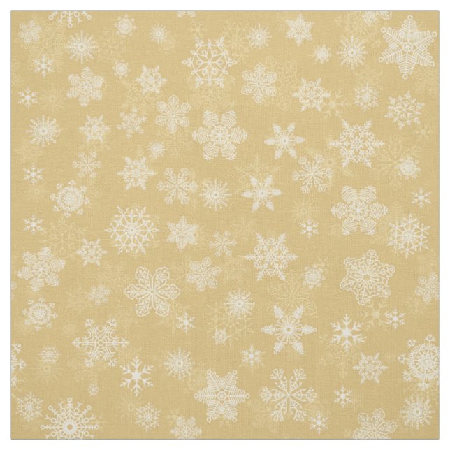Weihnachtsgold, weiße Schneeflocken Stoff (Muster)