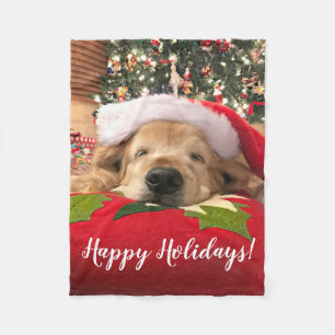 Weihnachtsgolden retriever-Hund schlafend unter Fleecedecke