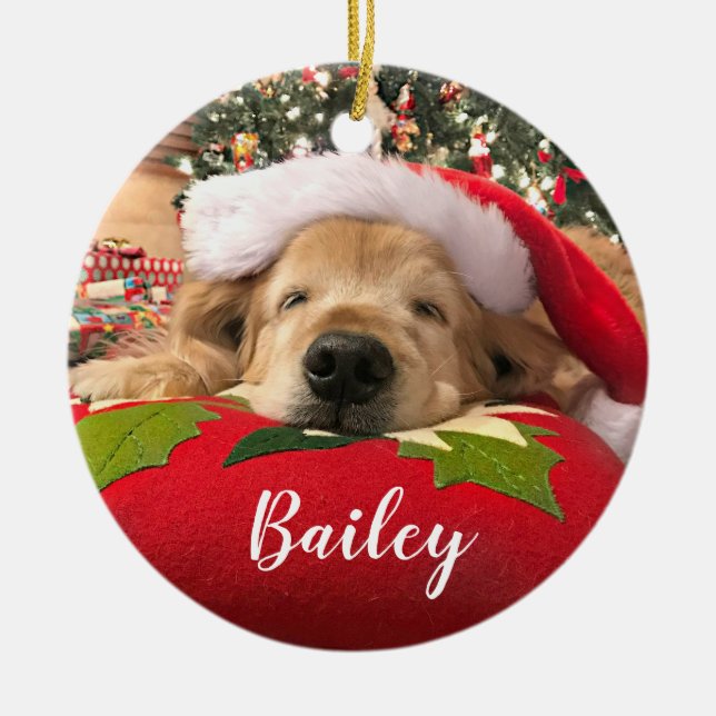 Weihnachtsgolden retriever-Hund schlafend unter Keramik Ornament (Vorne)