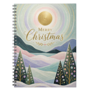 Weihnachtsgoldene Sonne Pastell Berglandschaft Notizblock