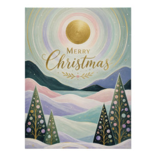 Weihnachtsgoldene Sonne Pastell-Berglandschaft Poster