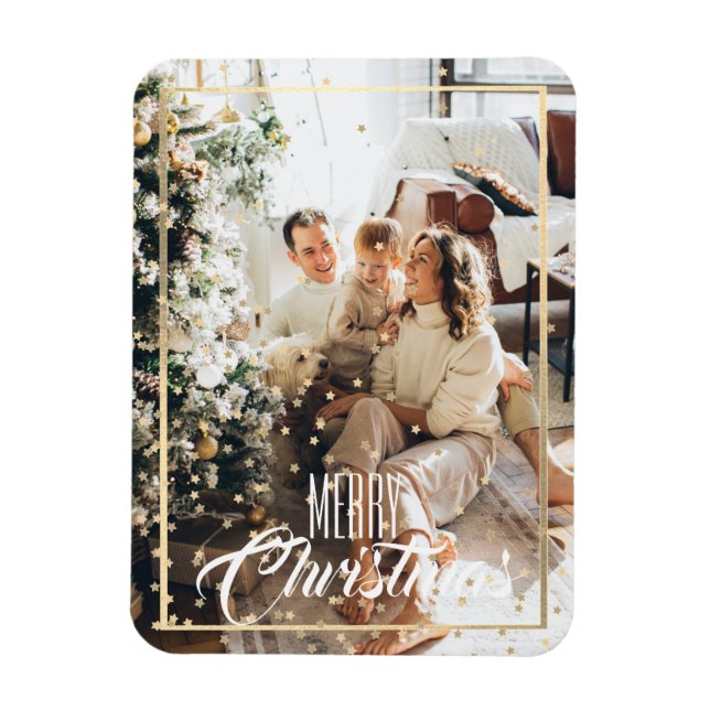 Weihnachtsgoldstern Konfetti Foto Magnet (Vertikal)