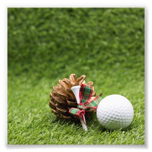 Weihnachtsgolfball und Kiefernkegel für Golfer Fotodruck (Vorne)