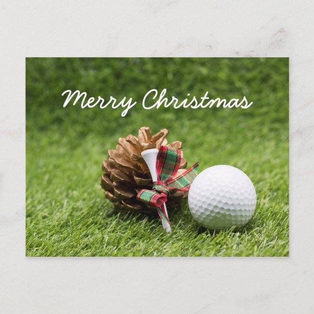 Weihnachtsgolfball und Kiefernkegel für Golfer Postkarte (Vorderseite)