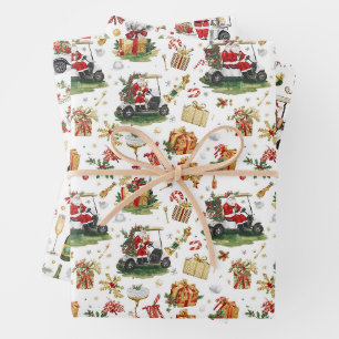 Weihnachtsgolfen mit Santa auf einem Golfwagen Geschenkpapier Set