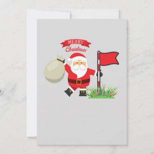 Weihnachtsgolfer mit Santa Claus hält Golf-Flagge Feiertagskarte