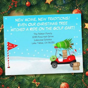 Weihnachtsgolfwagen mit Umzugskartons Golf Ankündigungspostkarte