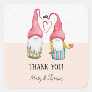 Weihnachtsgome in Liebe Wasserfarbe Handgemalt Quadratischer Aufkleber