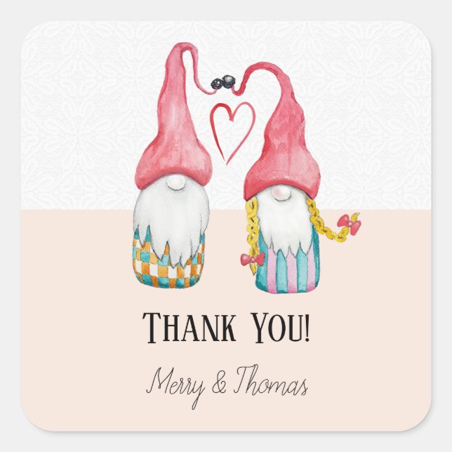 Weihnachtsgome in Liebe Wasserfarbe Handgemalt Quadratischer Aufkleber (Vorderseite)