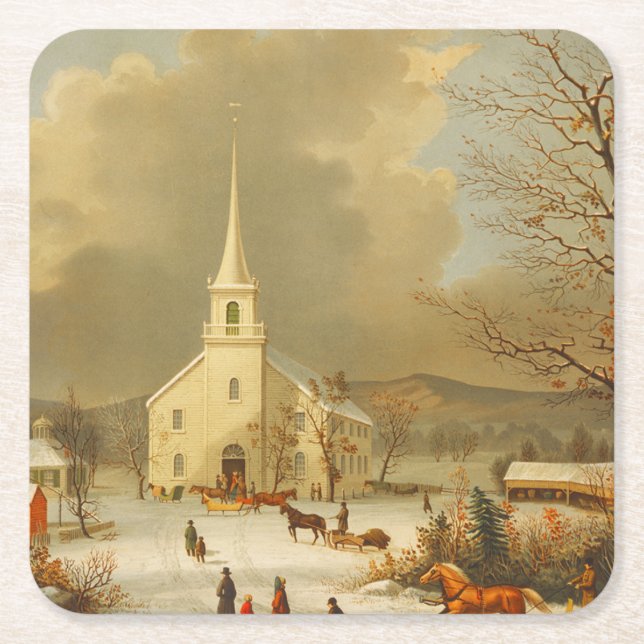 Weihnachtsgottesdienste Malerei Rechteckiger Pappuntersetzer (Vorderseite)