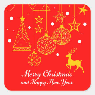 Weihnachtsgrafik mit Ornamenten Quadratischer Aufkleber