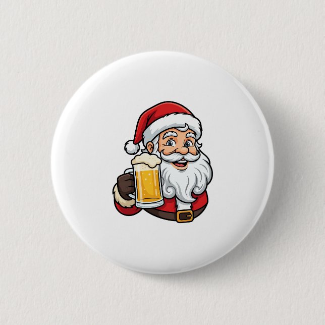 Weihnachtsgrafik Weihnachtsmann beim Biertrinken Button (Vorderseite)