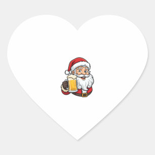 Weihnachtsgrafik Weihnachtsmann beim Biertrinken Herz-Aufkleber