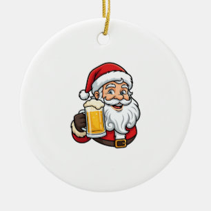 Weihnachtsgrafik Weihnachtsmann beim Biertrinken Keramik Ornament