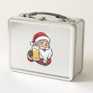 Weihnachtsgrafik Weihnachtsmann beim Biertrinken Metall Brotdose