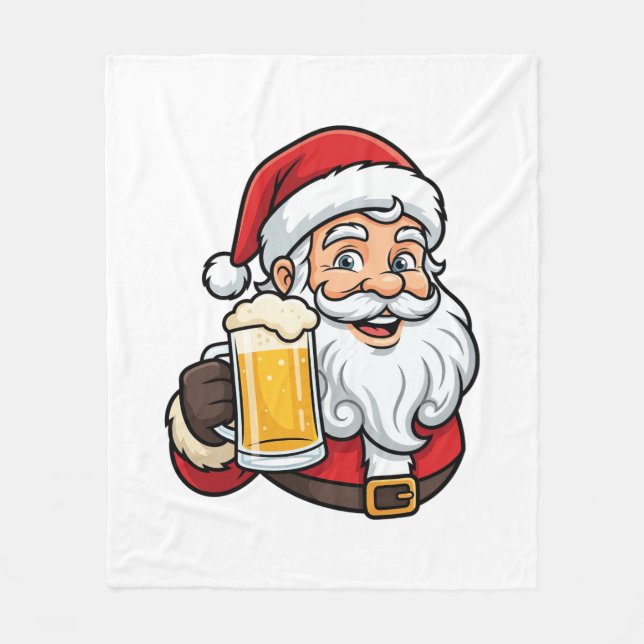 Weihnachtsgrafik Weihnachtsmann Bier trinkend Fleecedecke (Vorderseite)