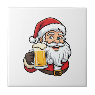 Weihnachtsgrafik Weihnachtsmann Bier trinkend Fliese