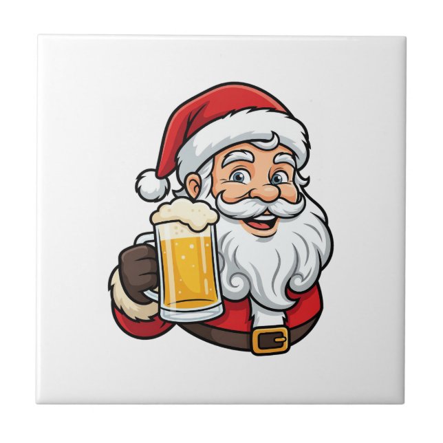 Weihnachtsgrafik Weihnachtsmann Bier trinkend Fliese (Vorderseite)
