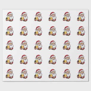 Weihnachtsgrafik Weihnachtsmann Bier trinkend Geschenkpapier