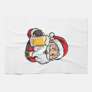 Weihnachtsgrafik Weihnachtsmann Bier trinkend Geschirrtuch