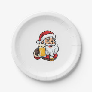 Weihnachtsgrafik Weihnachtsmann Bier trinkend Pappteller