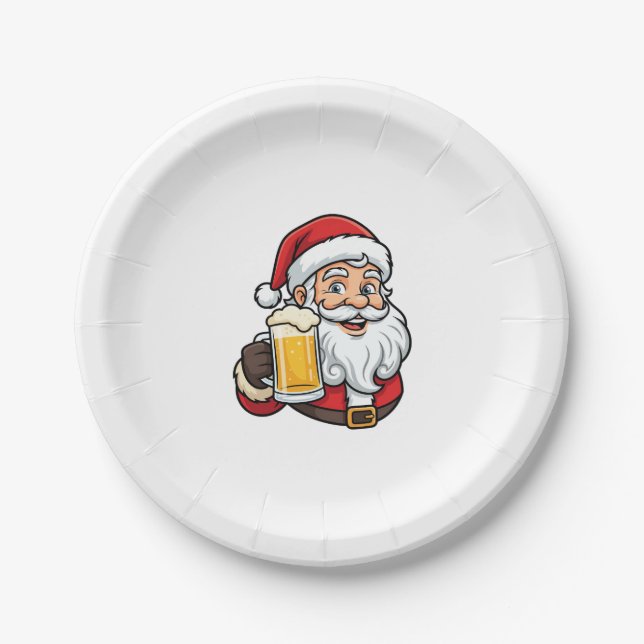 Weihnachtsgrafik Weihnachtsmann Bier trinkend Pappteller (Vorderseite)